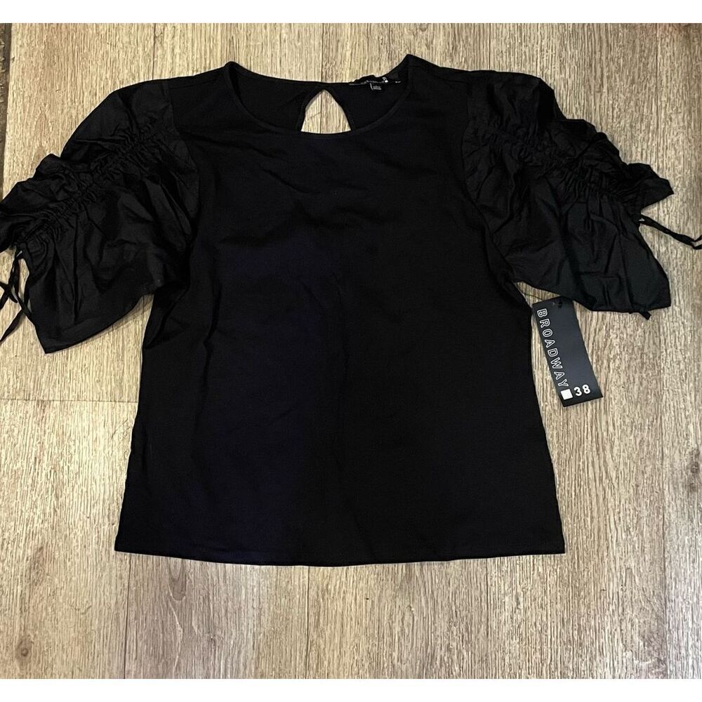 Broadway Short Sleeve Top Black Large New
